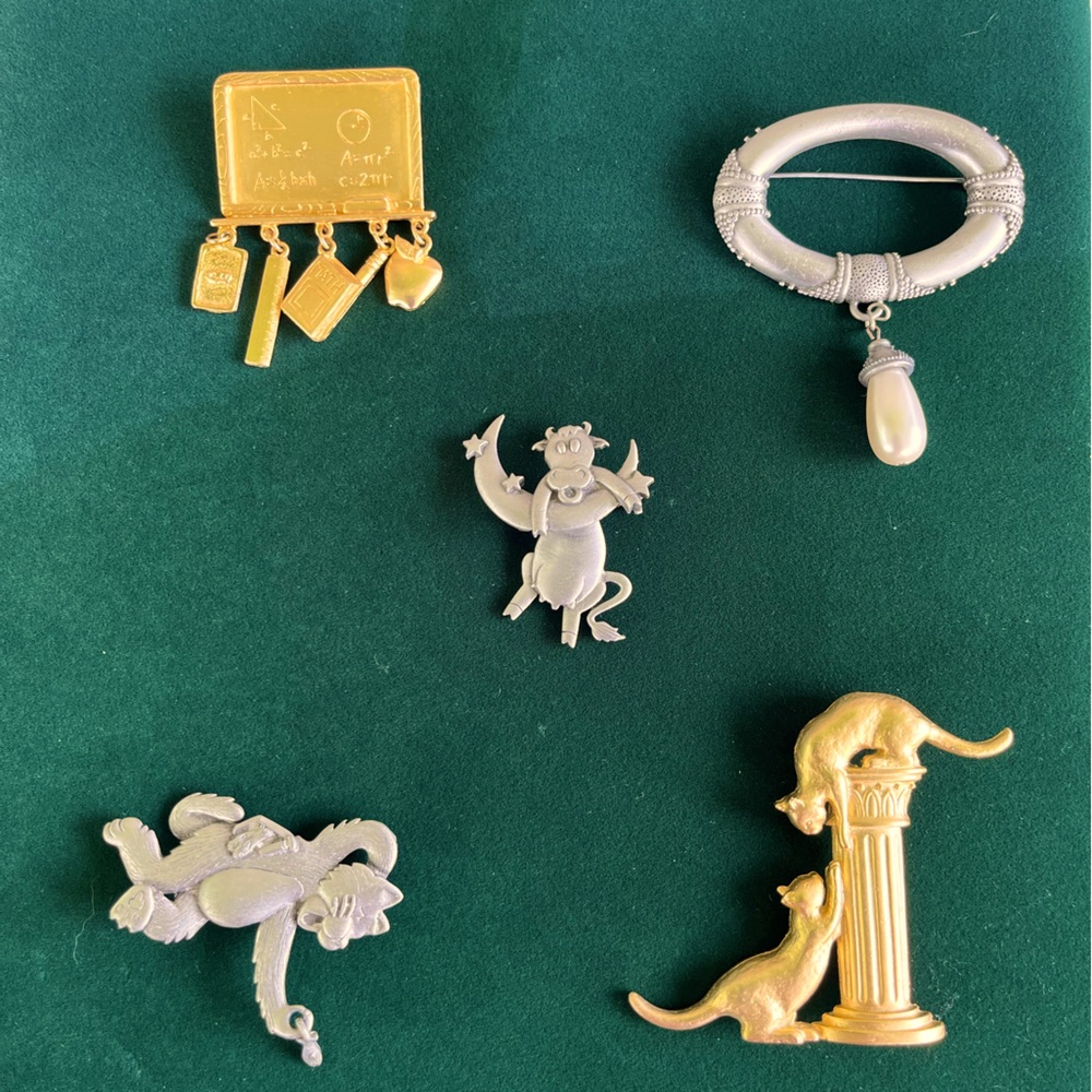 VINTAGE JJ JONETTE RETRO WHIMSICAL PINS BROOCH 5PC SET SIGNED